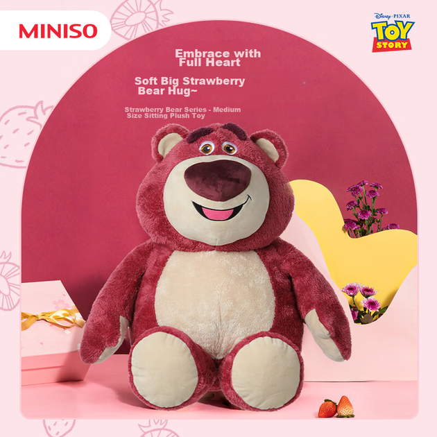 MINISO Disney Official Плюшева іграшка Полуничний ведмедик, дитяча іграшка-подушка, подарунок на день народження для дівчини - зображення 4