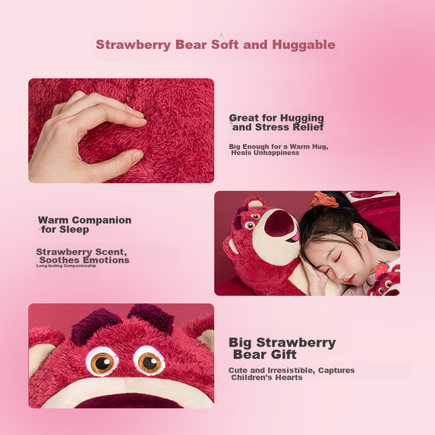 MINISO Disney Official Плюшева іграшка Полуничний ведмедик, дитяча іграшка-подушка, подарунок на день народження для дівчини - зображення 7