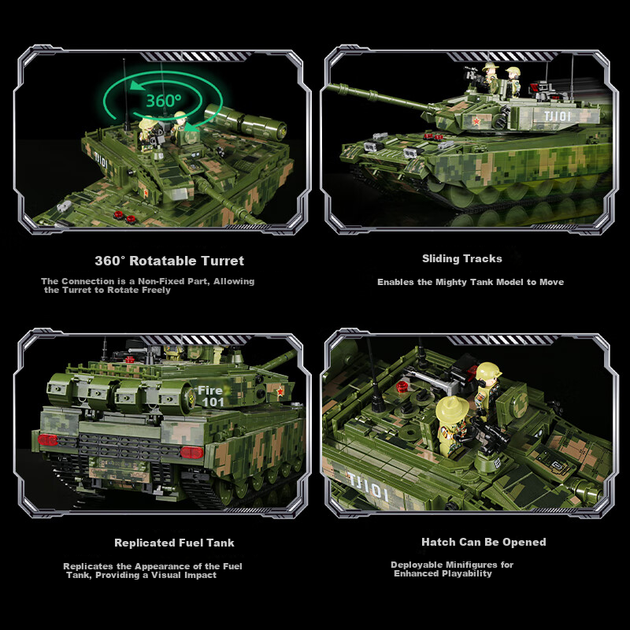 Даші Шоу 99A танк китайський військовий сумісний з LEGO будівельні блоки хлопчики діти іграшка Асамблея подарунок на день народження віком 6-10 років - изображение 6
