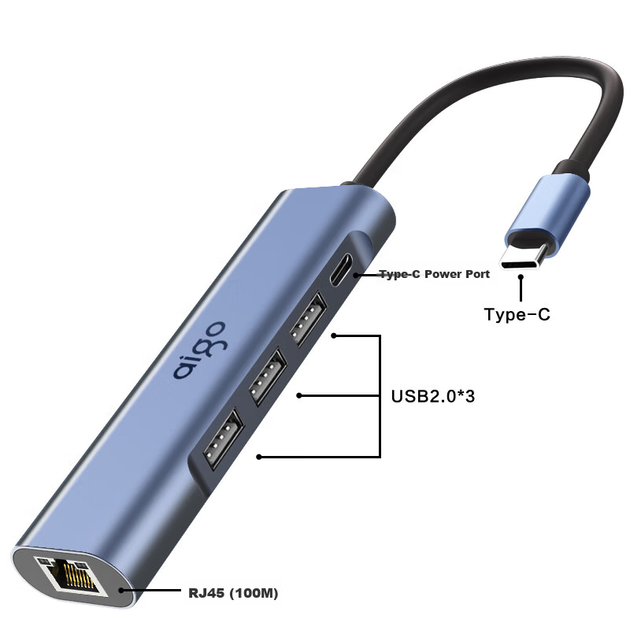 Адаптер Ethernet Aigo Type-C на RJ45, дротова мережева карта 100 Мбіт/с, конвертер мережевого кабелю, док-станція для ноутбука, концентратор USB-C, розширювальна док-станція R03C (металева) - Фото 8 Адаптер Ethernet Aigo Type-C на RJ45, дротова мережева карта 100 Мбіт/с, конвертер мережевого кабелю, док-станція для ноутбука, концентратор USB-C, розширювальна док-станція R03C (металева) - изображение 8