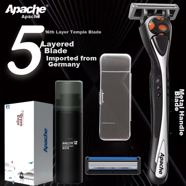 Ручна бритва Apache MAP Captain's Razor з імпортними лезами з Німеччини, портативна чоловіча бритва, для початківців з 1 ручкою та 2 картриджами, експорт до Китаю - изображение 6