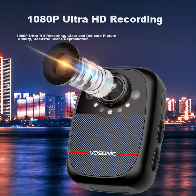 Нагрудна камера VOSONIC B1 для правоохоронних органів, портативна нагрудна камера високої чіткості, відеореєстратор, портативний інспекційний пристрій для правоохоронних органів, карта пам'яті не потрібна - изображение 5