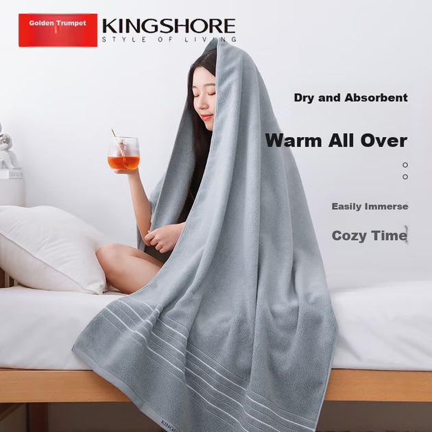 Полотенце банное KING SHORE хлопковое утолщенное, 800 г, серое - изображение 6
