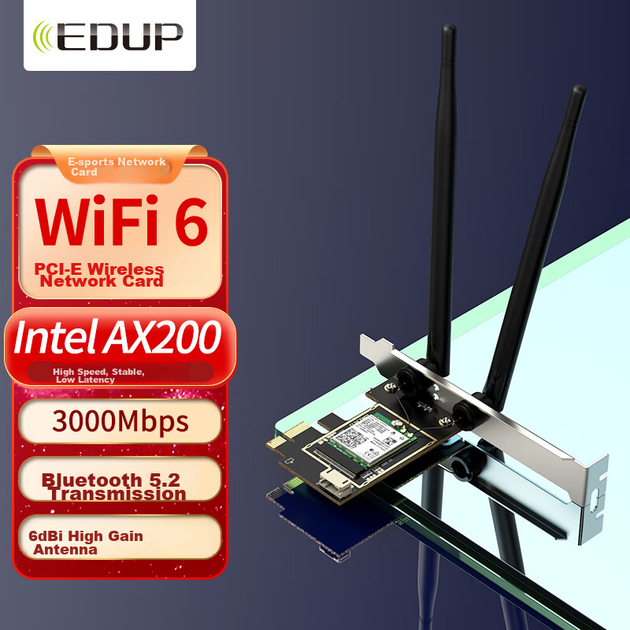 EDUP Intel AX200 Gigabit PCIe беспроводная сетевая карта, приемник Wi-Fi 6 для настольного компьютера, внутренний модуль для игрового ПК, двухдиапазонный 5G 3000 Мбит/с, Bluetooth 5.2, EP-AX200LS - изображение 4