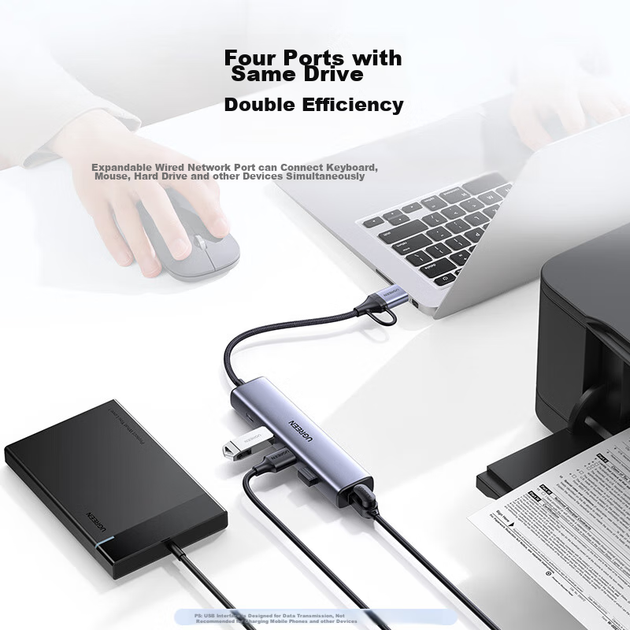 Адаптер UGREEN USB 3.0 — Gigabit Ethernet, разветвитель USB-C, сетевой преобразователь RJ45, совместимый с ноутбуками и настольными компьютерами Apple 16. - изображение 5