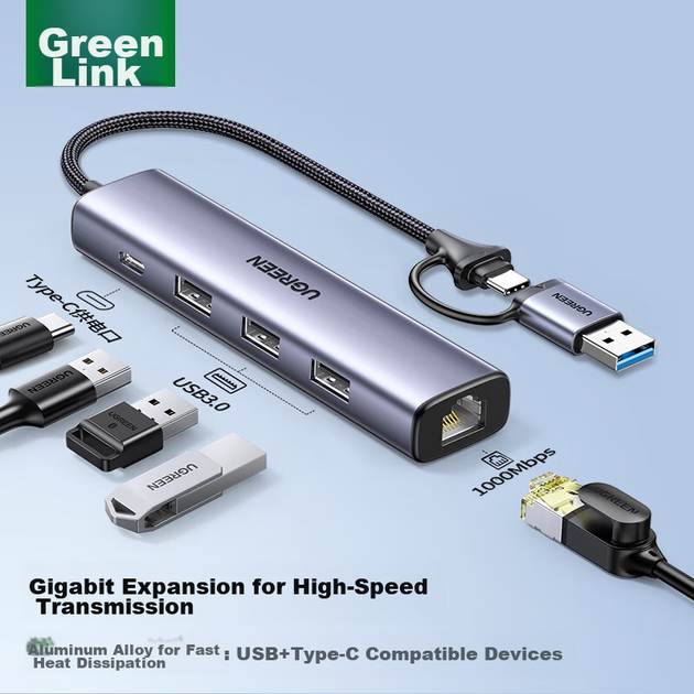 Адаптер UGREEN USB 3.0 — Gigabit Ethernet, разветвитель USB-C, сетевой преобразователь RJ45, совместимый с ноутбуками и настольными компьютерами Apple 16. - изображение 8