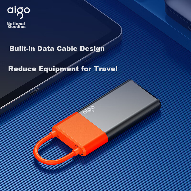 Портативний твердотільний накопичувач (PSSD) Aigo 500 ГБ, S11 Type-C USB 3.2, швидкість читання до 520 МБ/с, вбудовані кабелі для прямого підключення телефону - изображение 5