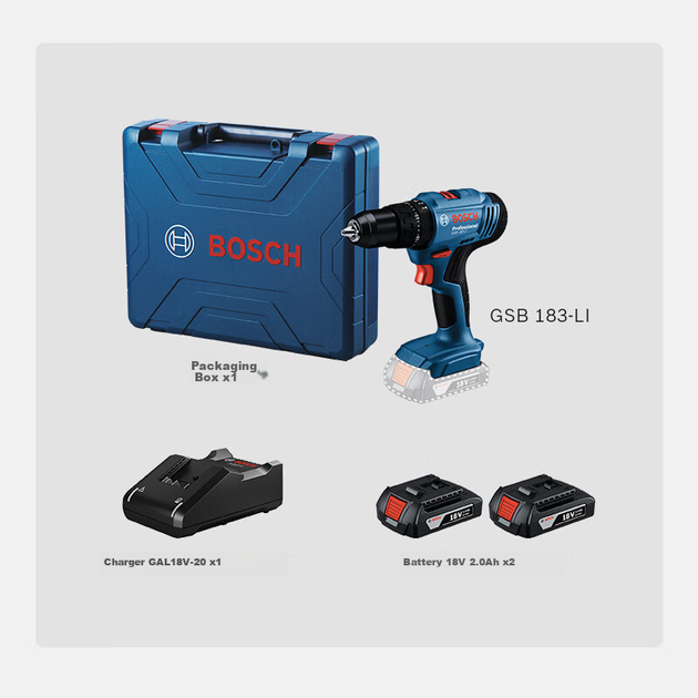 Электродрель BOSCH, ударная дрель, ручная дрель, шуруповерт, плоская дрель, ударная дрель с литий-ионным аккумулятором 18 В GSB183-LI с двумя батареями. - изображение 6