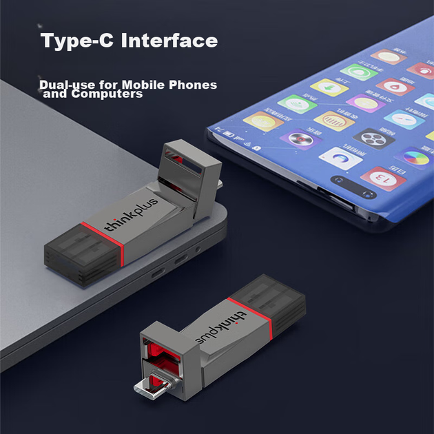 USB-флешка ThinkPlus Lenovo из металла, 512 ГБ, USB 3.2 с высокой скоростью чтения, двойной интерфейс Type-C, совместима с телефонами и компьютерами, офисная USB-флешка для бизнеса, серия TU280. - Фото 5 USB-флешка ThinkPlus Lenovo из металла, 512 ГБ, USB 3.2 с высокой скоростью чтения, двойной интерфейс Type-C, совместима с телефонами и компьютерами, офисная USB-флешка для бизнеса, серия TU280. - изображение 5