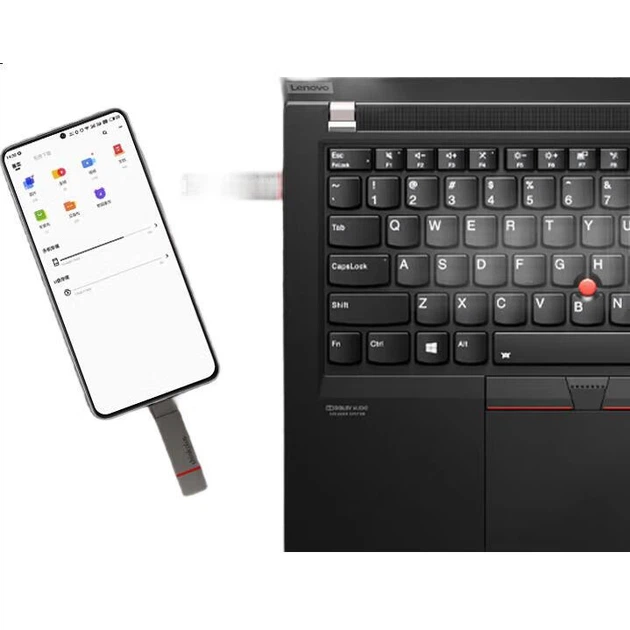 Портативный SSD-накопитель ThinkPlus Lenovo 128 ГБ, двухпортовый USB 3.2 Type-C, высокоскоростная передача данных, большая емкость, подходит для телефонов, компьютеров и офисной техники, USB-накопитель Tu200pro - изображение 2