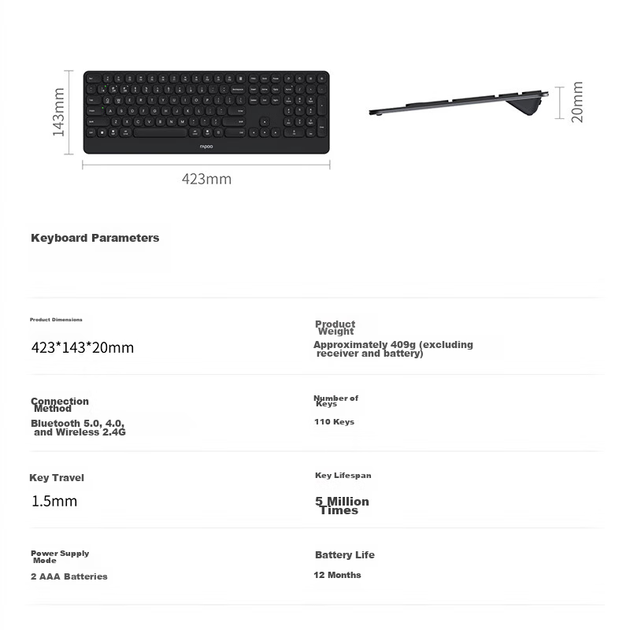 Клавиатура беспроводная Rapoo E9500G Bluetooth/Wireless Dark Grey - изображение 9
