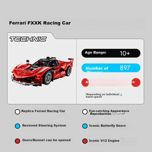 LEGO Technic 42212 Гоночний автомобіль Ferrari FXX K, іграшка для хлопчиків та дівчаток, подарунок до Дня захисту дітей, прикраса - зображення 4