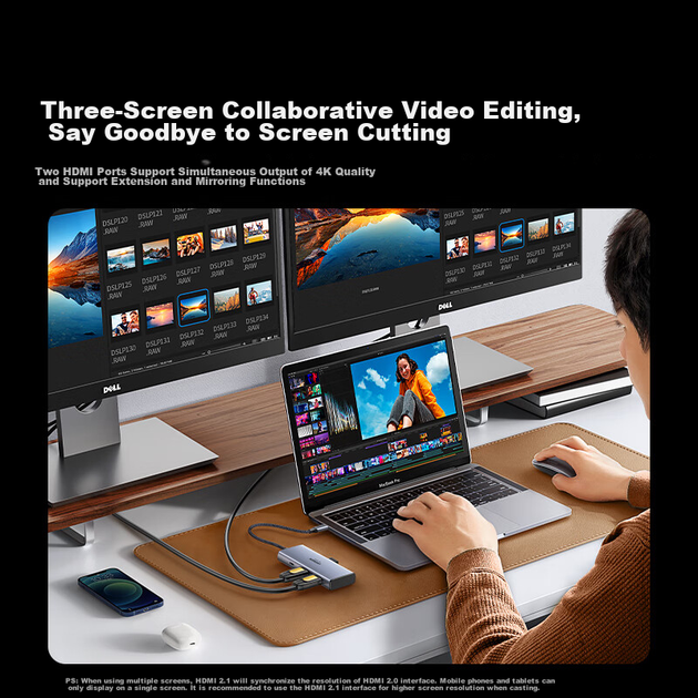 Док-станция UGREEN Type-C с двумя HDMI-разъемами для трех экранов, совместимая с док-станцией расширения Thunderbolt 4/5 8K и USB-адаптером, разветвителем/удлинителем для нескольких мониторов 8K для Huawei и Lenovo. - изображение 6