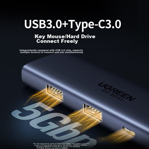 Док-станция UGREEN Type-C с двумя HDMI-разъемами для трех экранов, совместимая с док-станцией расширения Thunderbolt 4/5 8K и USB-адаптером, разветвителем/удлинителем для нескольких мониторов 8K для Huawei и Lenovo. - изображение 8