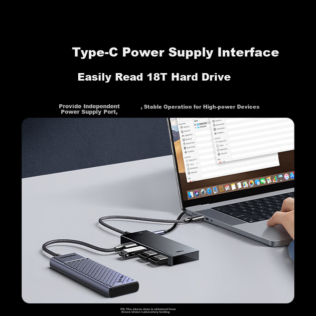 UGREEN Type-C 3.2 Hub, USB-разветвитель с несколькими портами, док-станция-конвертер расширения, совместим со смартфонами, планшетами, ноутбуками, Apple Mac, длина кабеля 0,15 метра. - изображение 5