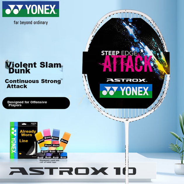 Бадминтонная ракетка YONEX Astrox High-Power All-Carbon Advanced Competition AX10, белая с глянцево-черным покрытием, с предварительно натянутыми струнами и обмоткой для рукоятки в комплекте. - изображение 11
