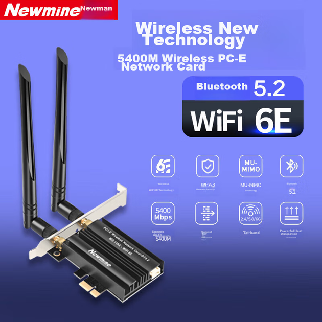 Сетевая карта Newmine 5400M Gigabit PCI-E для игр, трехдиапазонная 5G, внутренняя беспроводная сетевая карта для настольных компьютеров, WiFi6 - изображение 5