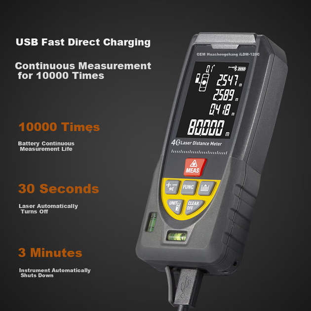 Лазерный дальномер CEM ILDM-120C, высокоточный лазерный инфракрасный измеритель помещений, электронная линейка, воспроизведение голоса, USB, Bluetooth. - изображение 7