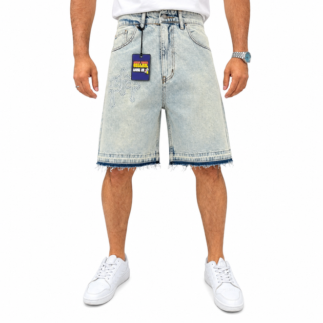 Чоловічі джинсові шорти Chrome Hearts блакитні 33(Р) (928-199-3 CH06) - Фото 4 Чоловічі джинсові шорти Chrome Hearts блакитні 33(Р) (928-199-3 CH06) - изображение 4