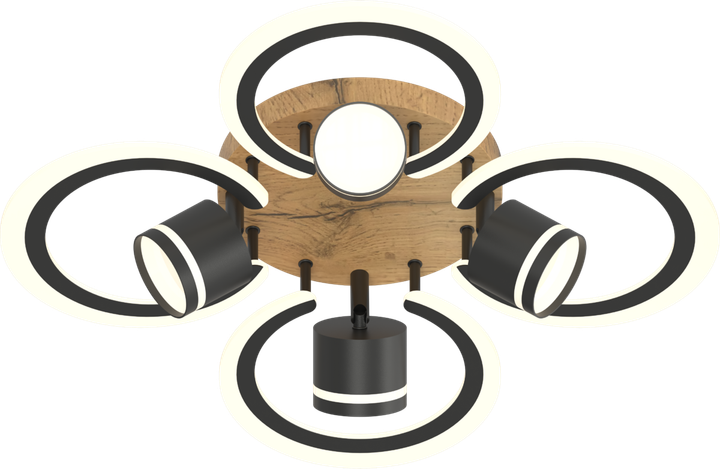 Люстра потолочная светодиодная Light House SRS-20611/4+4A BK+WOOD черная + дерево - изображение 2