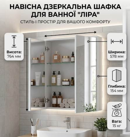 Шкаф для хранения в ванную комнату Навесной МИРА Шкаф для ванной белого цвета фабрика Doros 57,8х15,4х76,4 - изображение 6