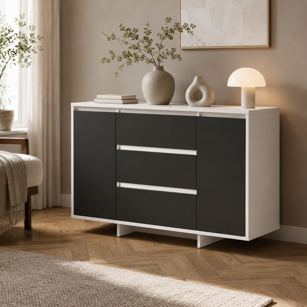 Комод Mondo 1200x410x750 з шухлядами та дверцятами для спальні, вітальні та передпокою, Антрацит/Білий - зображення 2