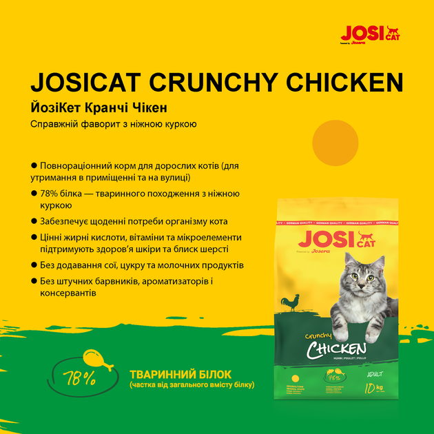 Корм із птицею для дорослих котів JosiCat Crunchy Chicken 10 кг від Josera - изображение 3