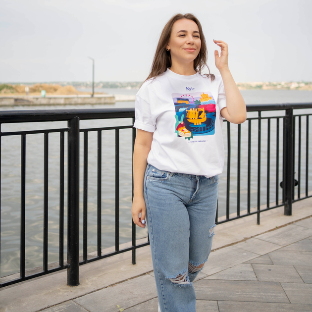 Футболка жіноча з принтом Київ, біла, S - зображення 8