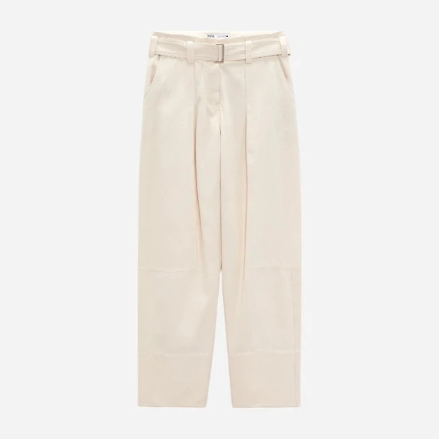 Широкі штани з тканим поясом Zara 2887/706 XS-S Бежеві (02887706251XS) - изображение 4