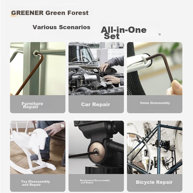 Набір ключів GREENER шестигранних з викруткою/Т-подібним ключем, подовжена рукоятка - зображення 8