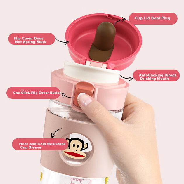 Чашка PAUL FRANK з високоякісного боросилікатного скла для чоловіків та жінок, кухоль для заварювання чаю, подарунок для студента та дівчини, рожевий колір, 430 мл - зображення 5