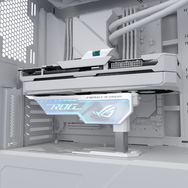 Подставка ASUS ROG XH01 для видеокарты с Aura Sync и уровнем, белая - Фото 4 Подставка ASUS ROG XH01 для видеокарты с Aura Sync и уровнем, белая - изображение 4