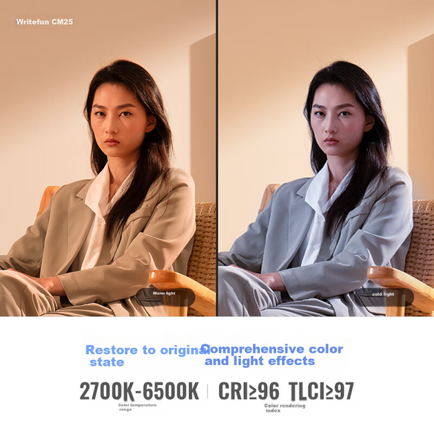 Ліхтар для фототрансляцій Zhiyun CM25, професійний портативний заповнювальний ліхтар потужністю 25 Вт, світлодіодний ліхтар для телефонів та камер, невеликий відеоліхтар для зйомки в приміщенні та на вулиці, постійно увімкнений кишеньковий ліхтар - изображение 7