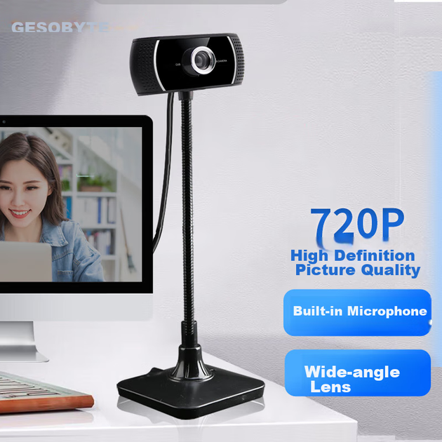 Веб-камера GESOBYTE C208 с креплением на кронштейне, разрешением 720p HD, для видеозвонков, конференций, онлайн-обучения, домашнего использования, ноутбуков и настольных компьютеров, со встроенным USB-интерфейсом и микрофоном. - Фото 4 Веб-камера GESOBYTE C208 с креплением на кронштейне, разрешением 720p HD, для видеозвонков, конференций, онлайн-обучения, домашнего использования, ноутбуков и настольных компьютеров, со встроенным USB-интерфейсом и микрофоном. - изображение 4