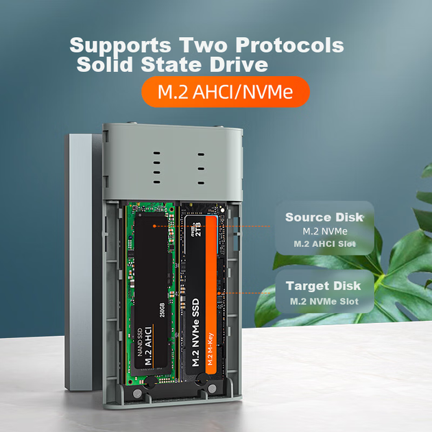 Корпус MAIWO M.2 NVMe/AHCI SSD для клонування, дисковий масив, сумісний із зовнішнім корпусом для ноутбука лише для читання K2023P - зображення 6