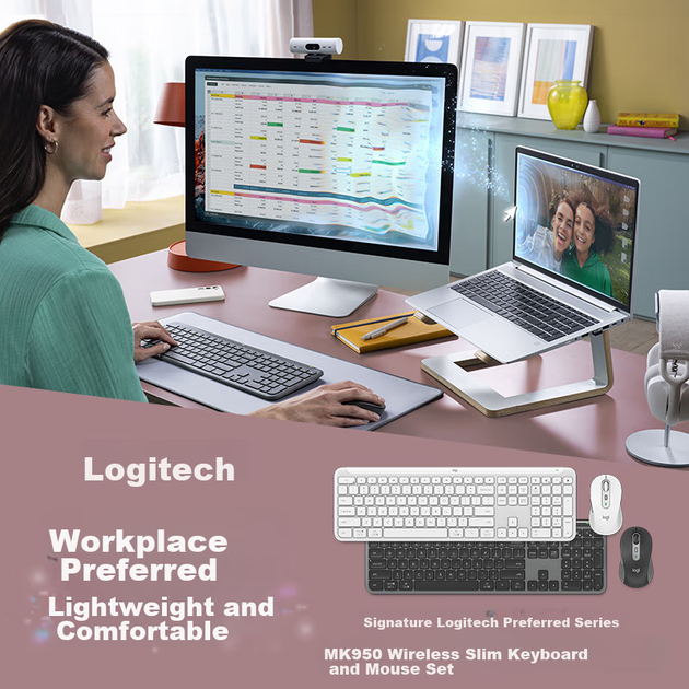 Комплект Bluetooth-клавіатури та миші Logitech MK950, преміум-серія, офісна клавіатура та миша, бездротовий комплект клавіатури та миші, портативний надтонкий комплект клавіатури та миші, чорний - изображение 5