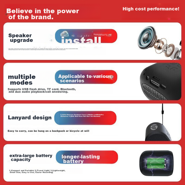 HP S01 Bluetooth-колонка, колонка для сна, мини-сабвуфер, портативная домашняя колонка, высококачественная стереосистема, портативный музыкальный плеер, черный - изображение 7