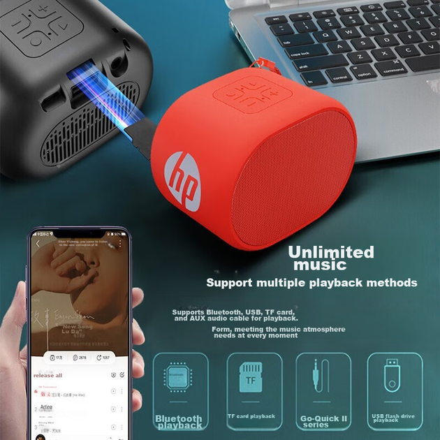 HP S01 Bluetooth-колонка, колонка для сна, мини-сабвуфер, портативная домашняя колонка, высококачественная стереосистема, портативный музыкальный плеер, черный - изображение 9