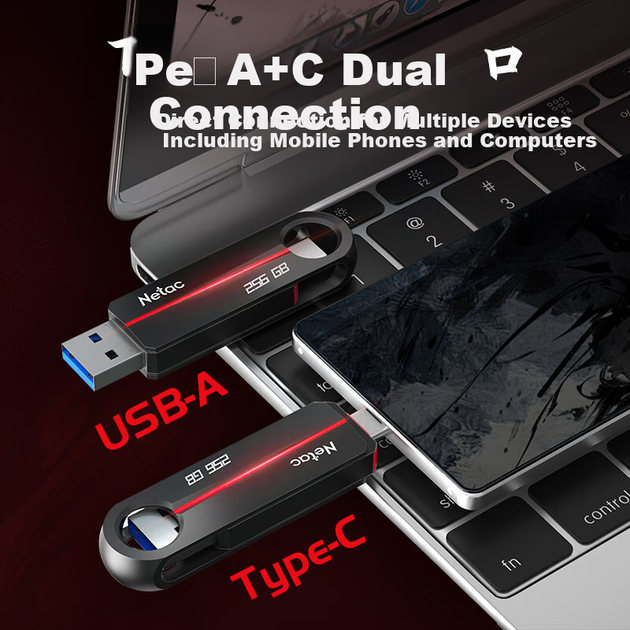 Флеш-накопитель Netac 256 ГБ Type-C USB 3.2 US18 Pearl Nickel с двойным интерфейсом для мобильных устройств и ПК - Фото 6 Флеш-накопитель Netac 256 ГБ Type-C USB 3.2 US18 Pearl Nickel с двойным интерфейсом для мобильных устройств и ПК - изображение 6