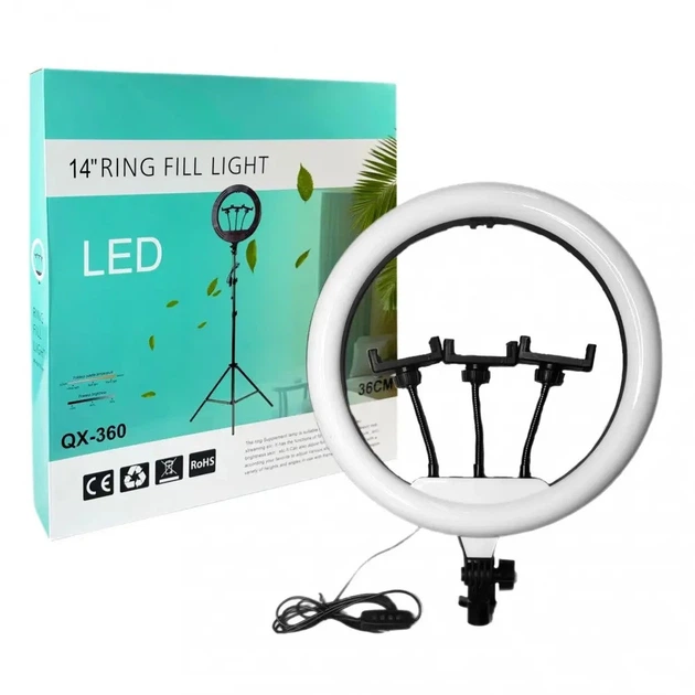 Кільцева лампа RING FILL LIGHT QX-360 36 см 14" з трьома тримачами без підставки - зображення 4