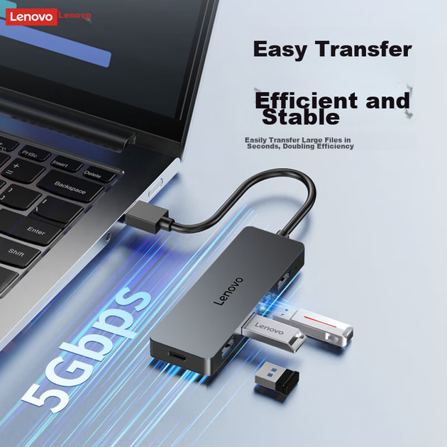 Lenovo USB3.0 Hub, 4-портовий високошвидкісний розширювальний док-станційний пристрій, кабель розширення для ноутбука, чотиривхідний адаптер-перетворювач розширення, універсальний 0,5 м - изображение 5