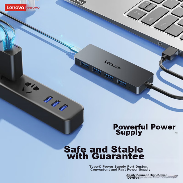 Lenovo USB3.0 Hub, 4-портовий високошвидкісний розширювальний док-станційний пристрій, кабель розширення для ноутбука, чотиривхідний адаптер-перетворювач розширення, універсальний 0,5 м - изображение 6