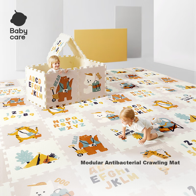 Двусторонний коврик-пазл Babycare из XPE для ползания, для младенцев и детей - набор из 6 предметов с милыми домашними животными для кемпинга. - изображение 5