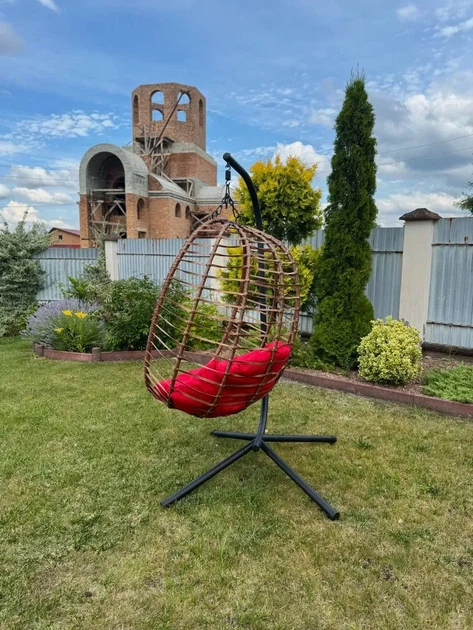 Підвісне садове крісло гойдалка (кокон / гніздо) SAN VITO з м'якою червоною подушкою, Коричневий - изображение 7