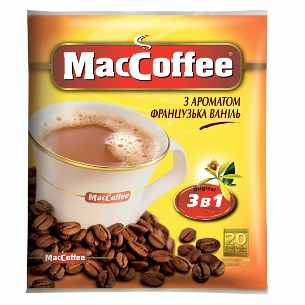 Кавовий напій MACCOFFEE 3в1 Французька Ваніль 20 х 18 г - Фото 1 Кавовий напій MACCOFFEE 3в1 Французька Ваніль 20 х 18 г - зображення 1