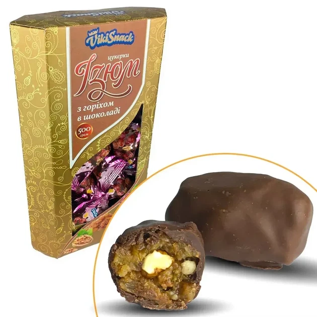 Конфеты VikiSnack «Изюм с орехом в шоколаде» 500 г - Фото 1 Конфеты VikiSnack «Изюм с орехом в шоколаде» 500 г - изображение 1