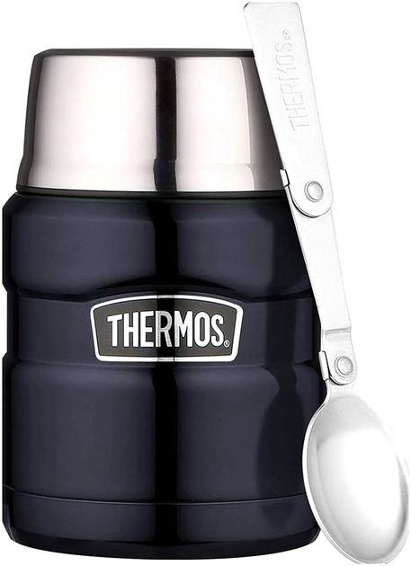 Термос для еды 0,47 л с ложкой для пикника нержавеющая сталь синий Thermos SE1098 - изображение 2