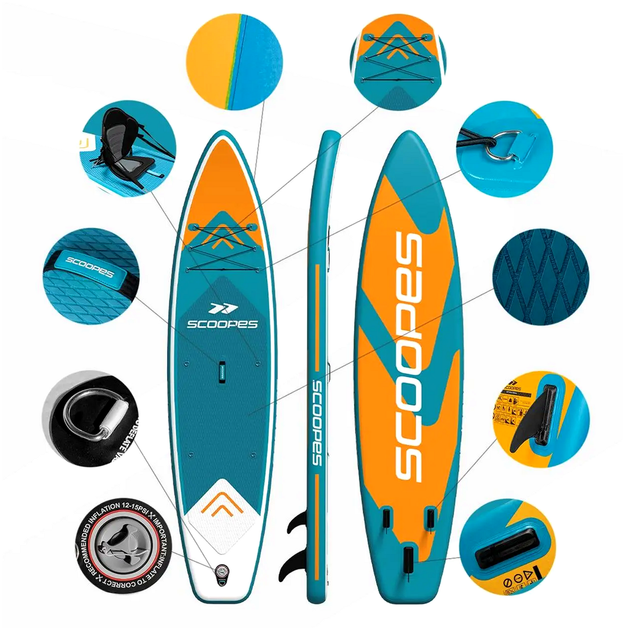 SUP-доска 350 см надувная с веслом и сиденьем для рыбалки и туринга 180 кг Scoopes SE0978 - изображение 3