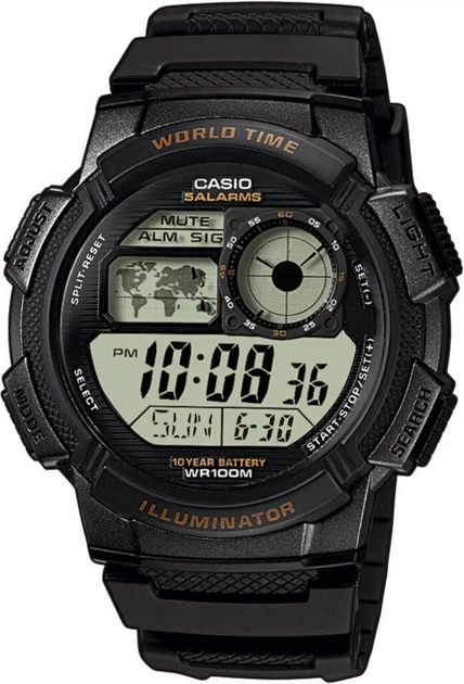 Спортивные мужские часы Casio электронные с ремешком из полимера кварцевые Черные (33-102-Ae-1000W-1Avef) - Фото 1 Спортивные мужские часы Casio электронные с ремешком из полимера кварцевые Черные (33-102-Ae-1000W-1Avef) - изображение 1