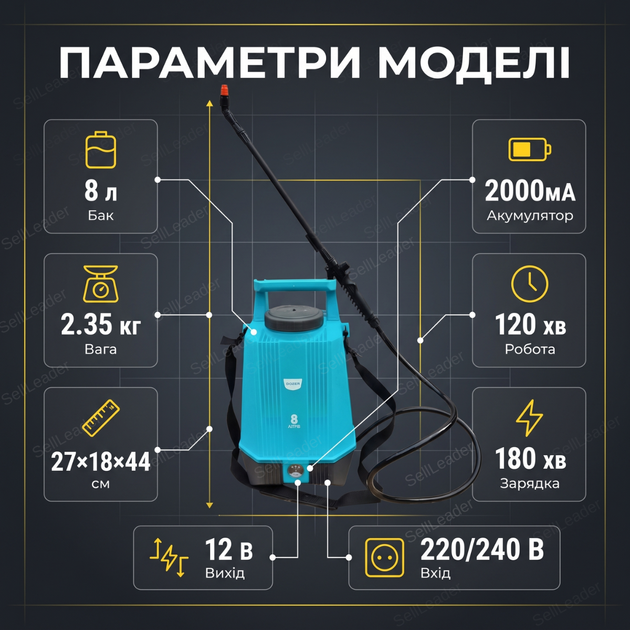 Аккумуляторный опрыскиватель 2000МА Dozer 27х18х44см 8л для удобрения дезинфекции сада теплицы синий - Фото 6 Аккумуляторный опрыскиватель 2000МА Dozer 27х18х44см 8л для удобрения дезинфекции сада теплицы синий - изображение 6